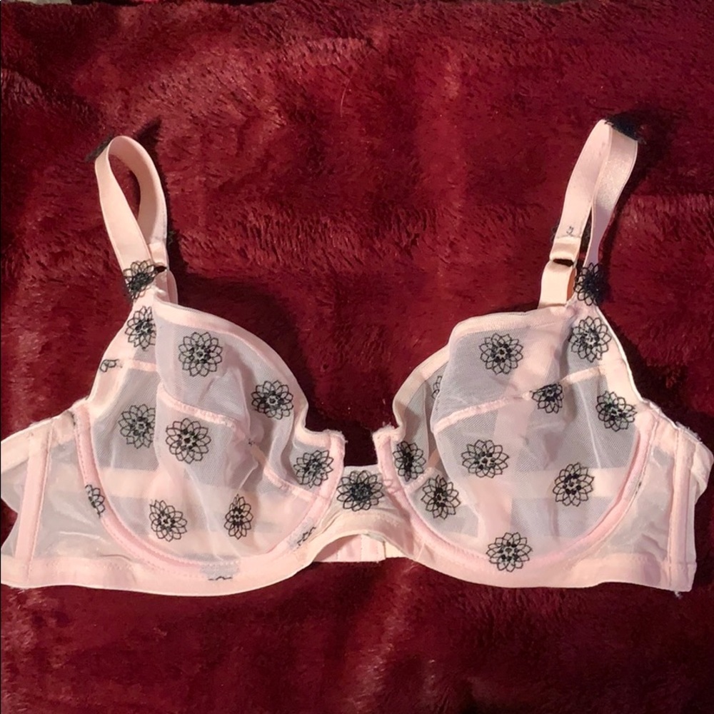 Pink Flower Lace Bra